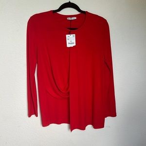 Cute ZARA red long sleeve top with strapping detail!!